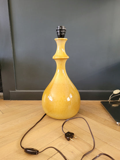 Pied de lampe en céramique émaillée jaune moutarde - Ref 266