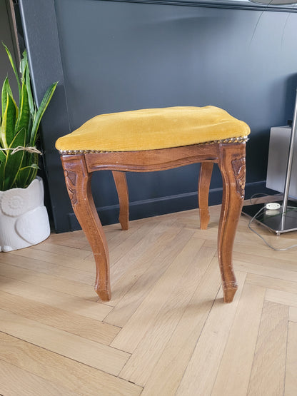 Tabouret ottoman ancien en bois et velours - Ref 503