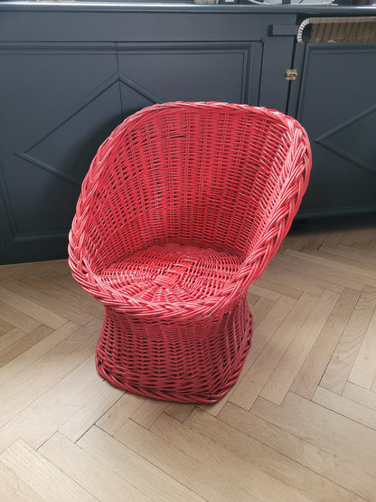 Fauteuil enfant en rotin rouge - Ref 756