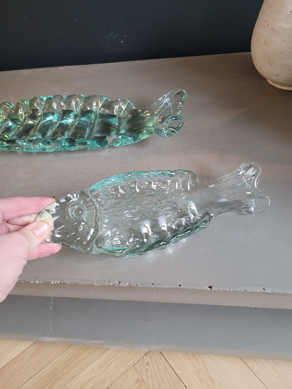 Paire de plats à sushis en verre pressé- Ref 749