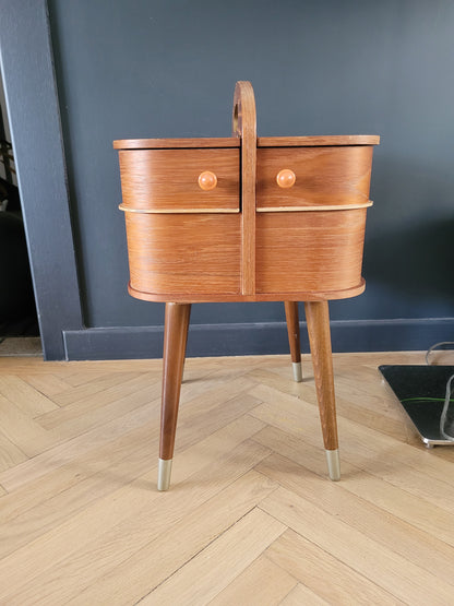 Travailleuse vintage en bois à tiroirs - Boîte à couture- Ref 509
