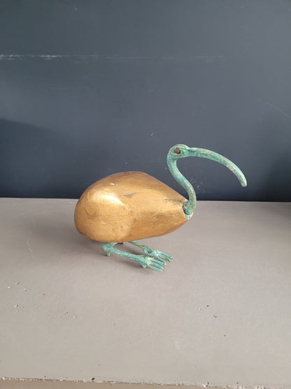 Oiseau décoratif en bois doré et métal vert de gris - Ref 766