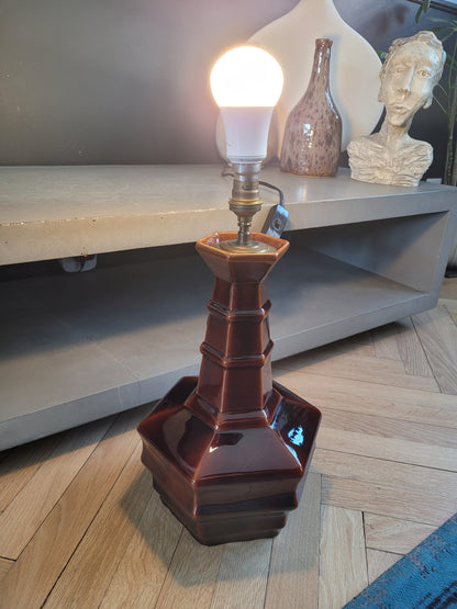 Pied de lampe vintage en céramique marron - Ref 883