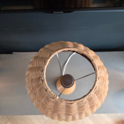 Lampe à poser en hêtre et rotin - Ref 1407