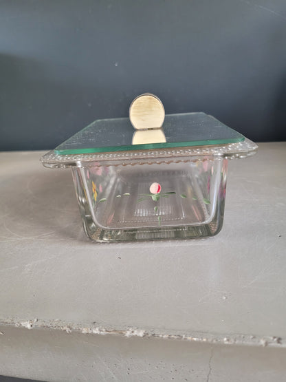 Boîte à sucre en verre peint à la main avec couvercle miroir - Ref 875