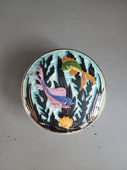 Bonbonnière en porcelaine motifs poisson - Ref 396
