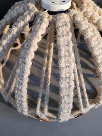 Suspension vintage en macramé et bois - Ref 736