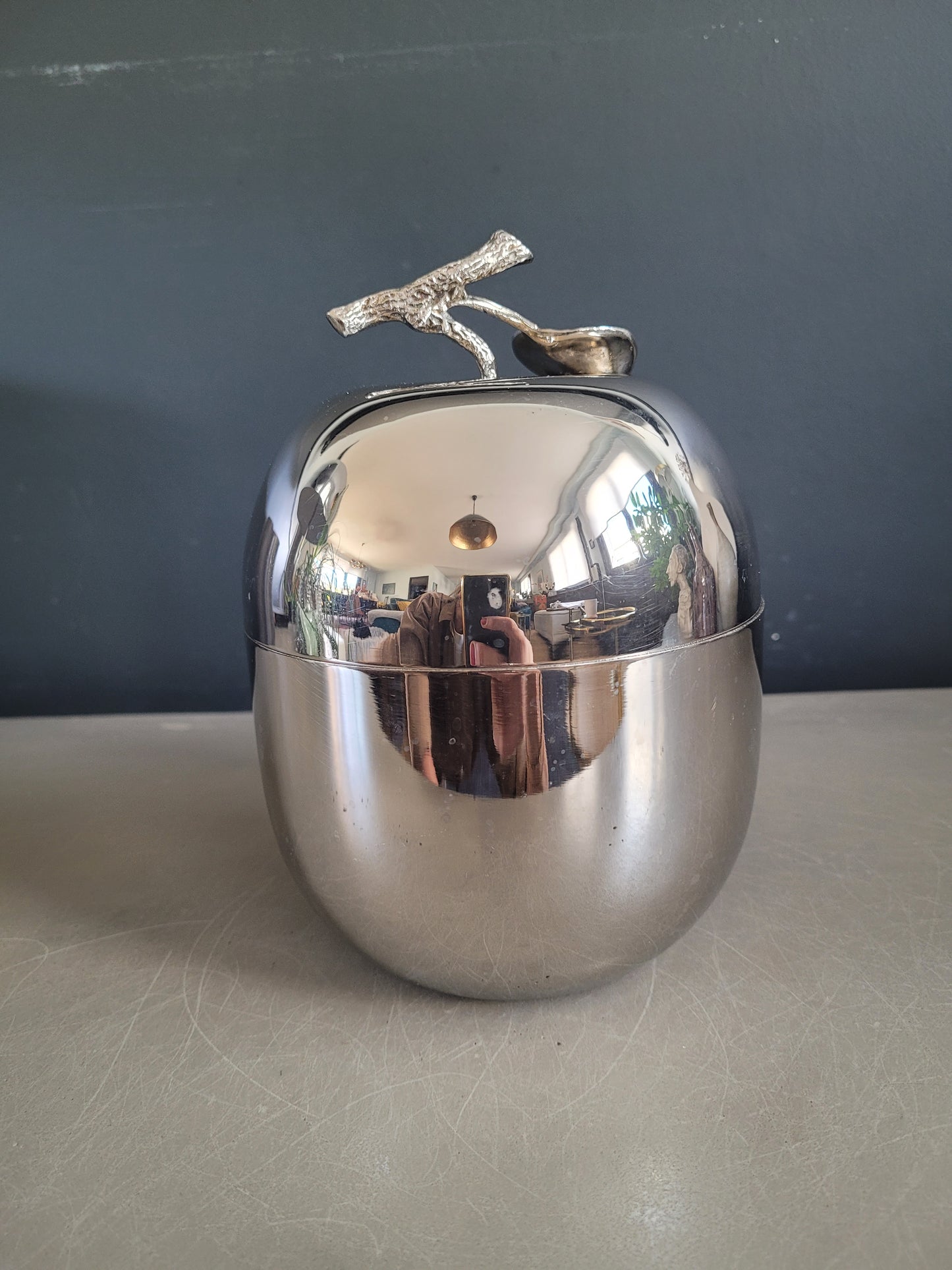 Seau à glace pomme en métal argenté- Ref 586