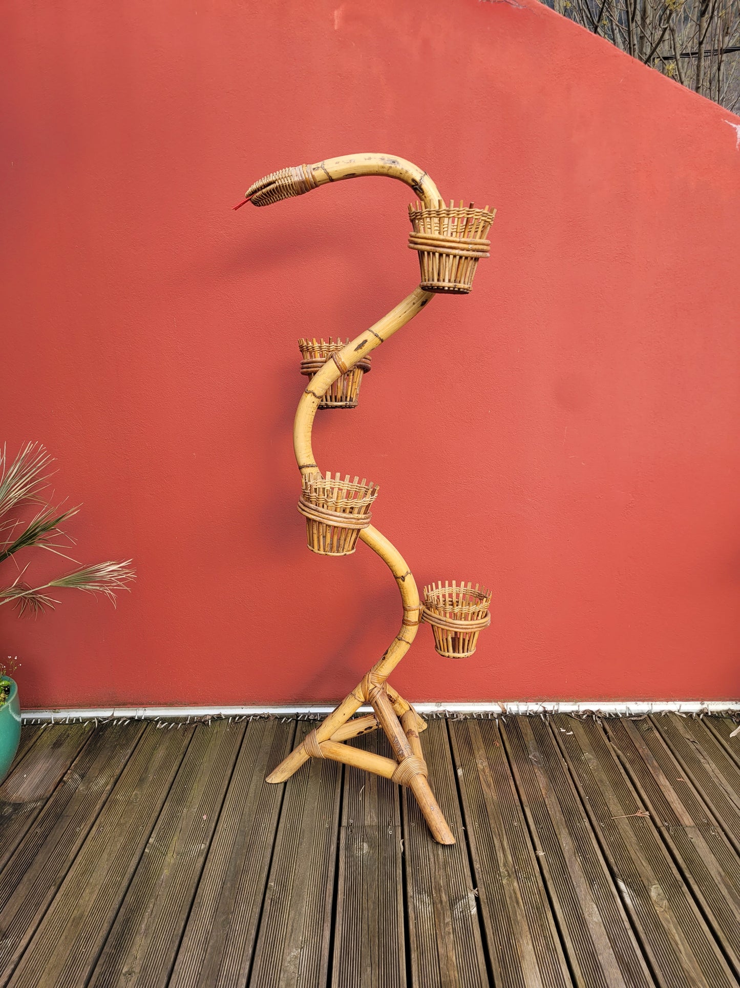 Porte-plantes serpent en bambou vintage - Ref 859