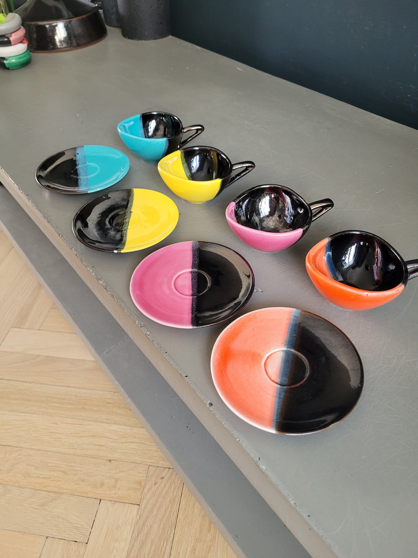 Lot de 4 tasses à café Vallauris avec soucoupes - Ref 386