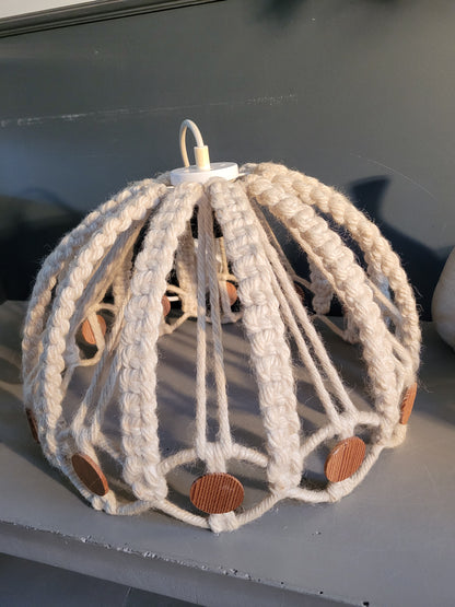 Suspension vintage en macramé et bois - Ref 736