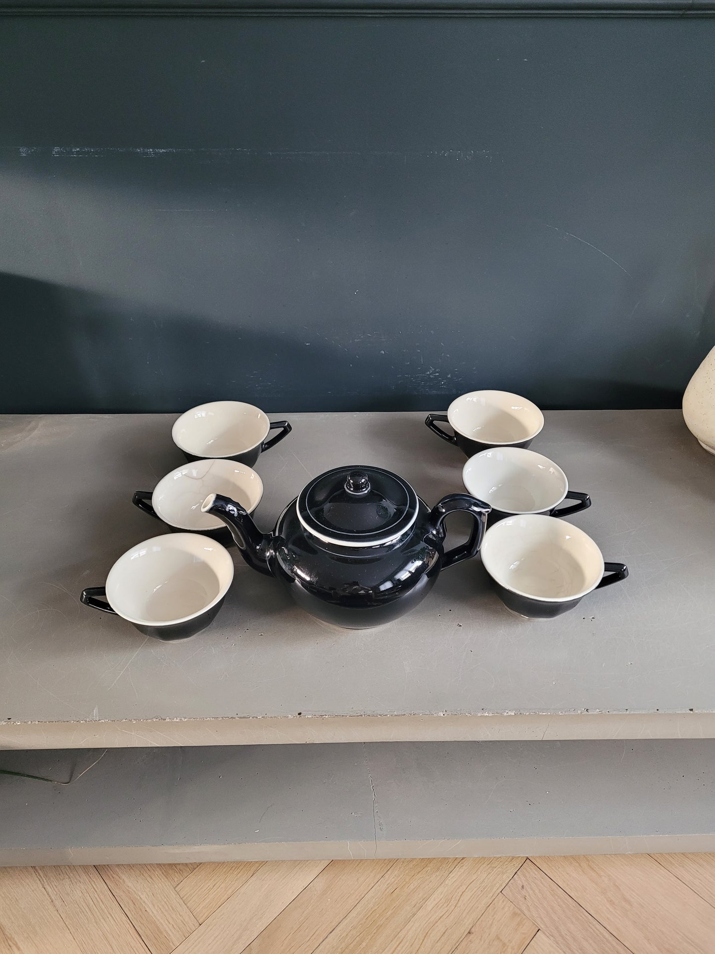 Service à café ancien en céramique noir et blanc - Ref 825