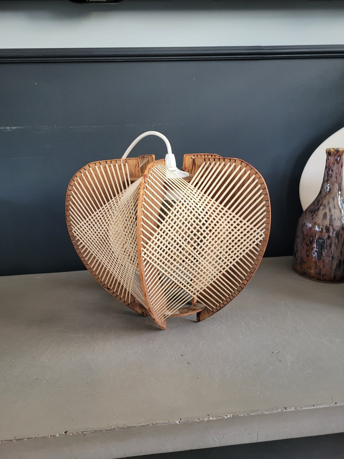 Suspension vintage en osier et bois - Ref 358