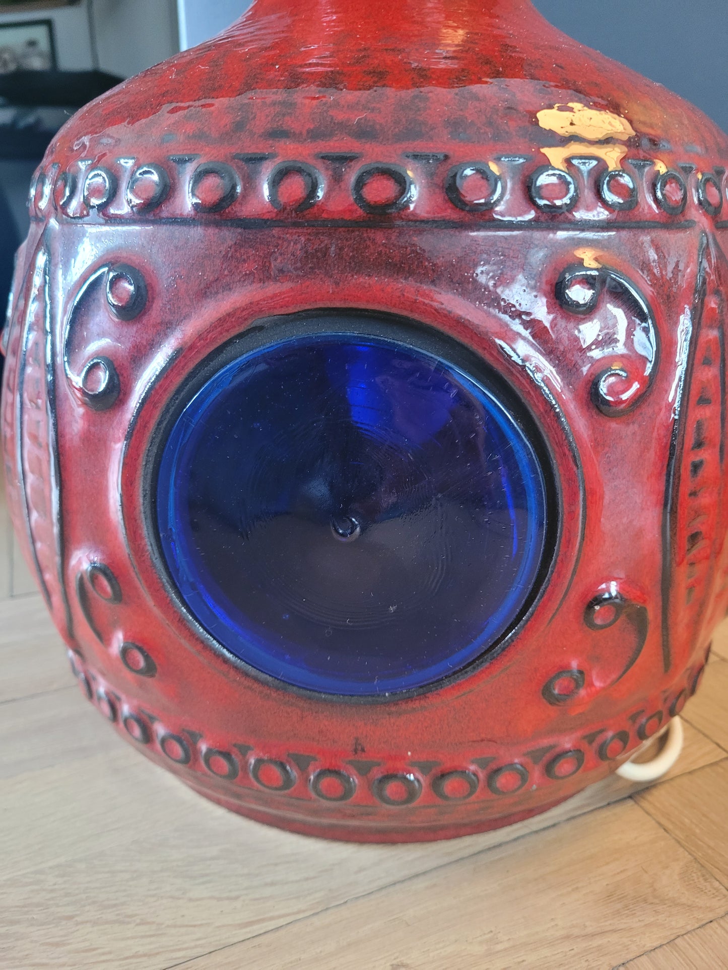 Grand pied de lampe West Germany double éclairage en céramique - Ref 833