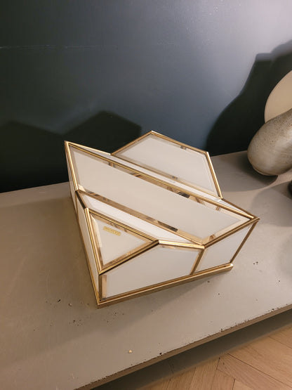 Plafonnier italien en verre bicolore et plaqué or - ref 667