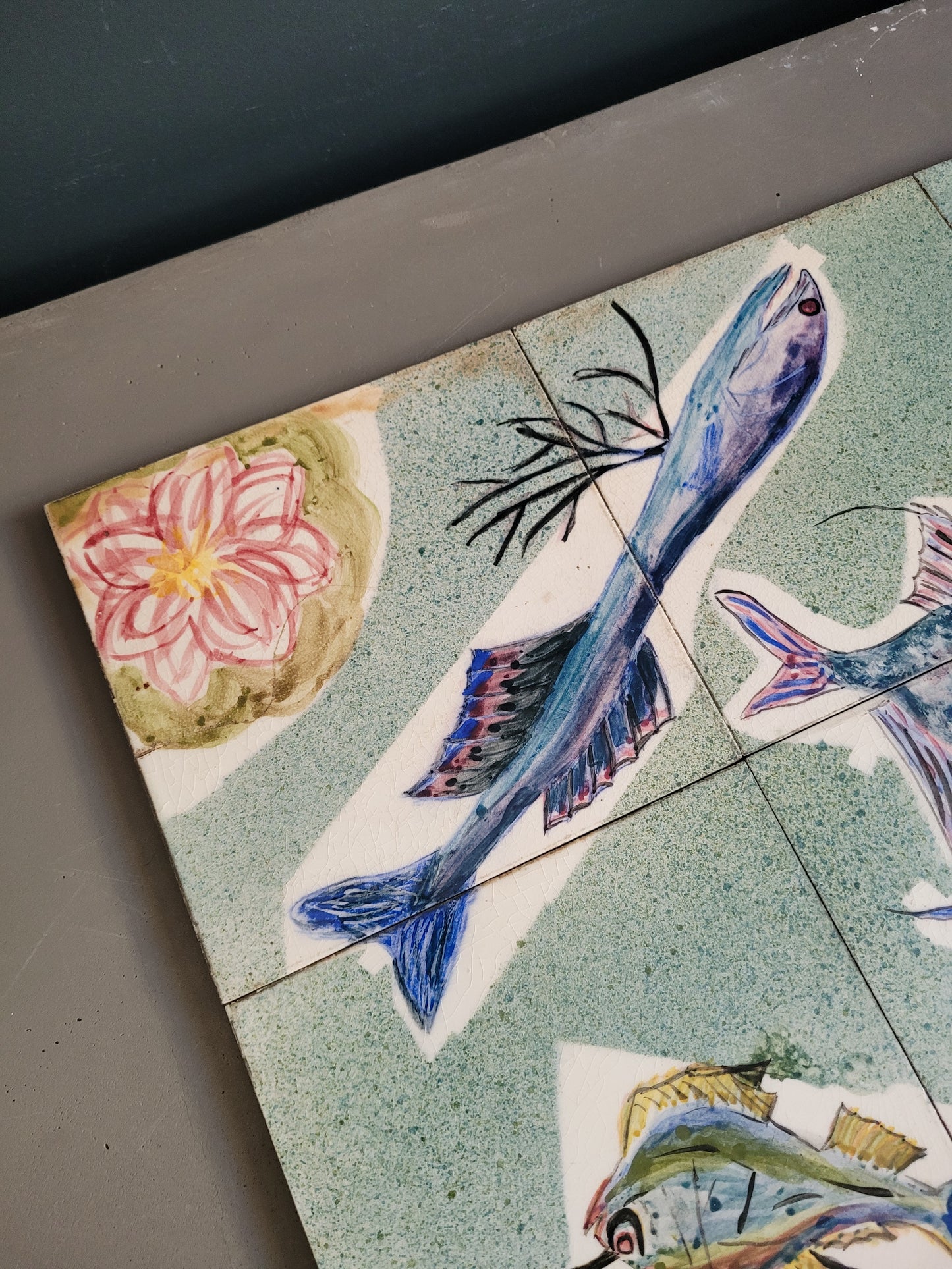 Décor en faïence signé SD - 8 carreaux - REF 745