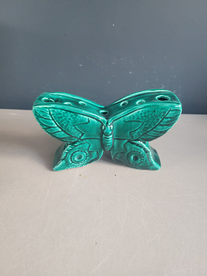 Pique-fleurs papillon en céramique émaillée verte - Ref 683
