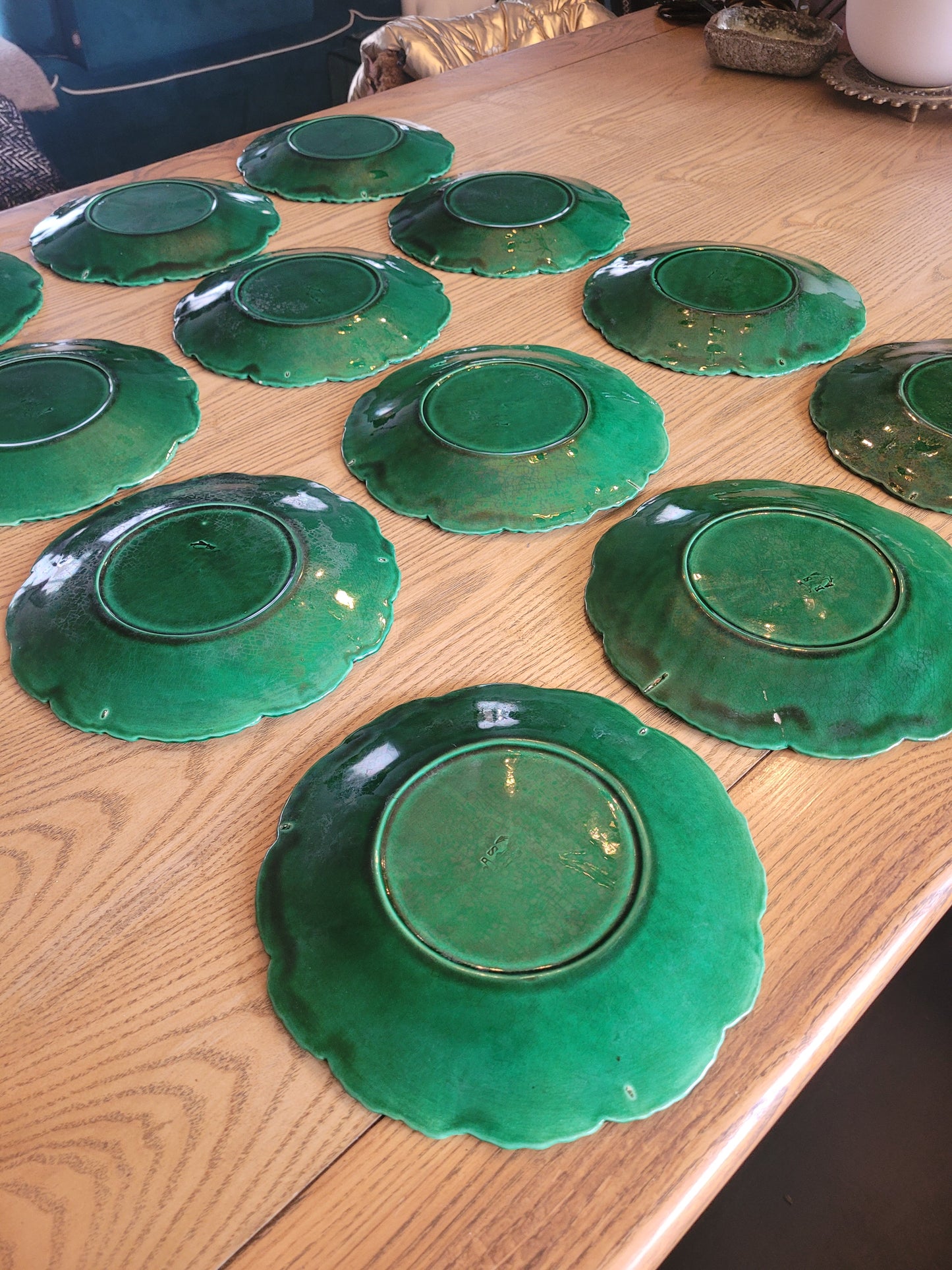 12 assiettes Rigal & Sanejouand faïencerie Clairefontaine en barbotine - Ref 631