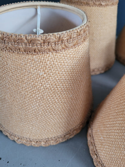 Lot de 5 abat-jour vintages en toile de jute - Ref 473