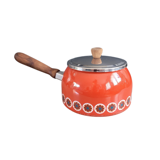 Caquelon émaillé vintage - casserole à couvercle - Ref 425
