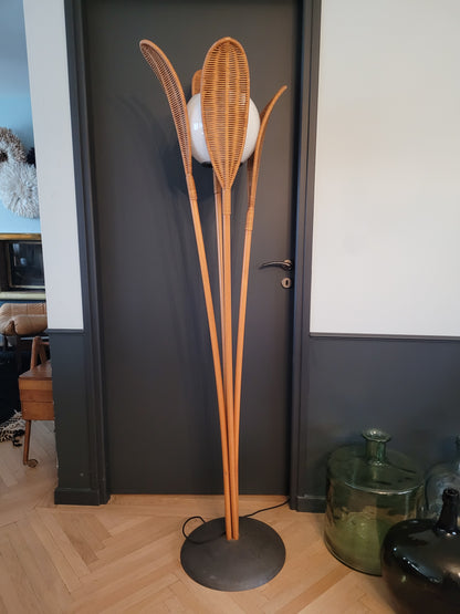 Lampadaire palmier vintage en rotin - Ref 581