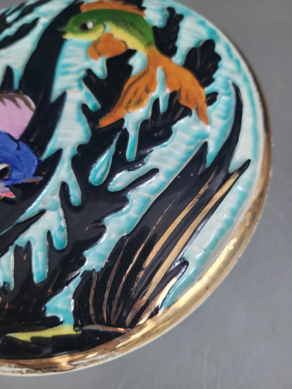 Bonbonnière en porcelaine motifs poisson - Ref 396