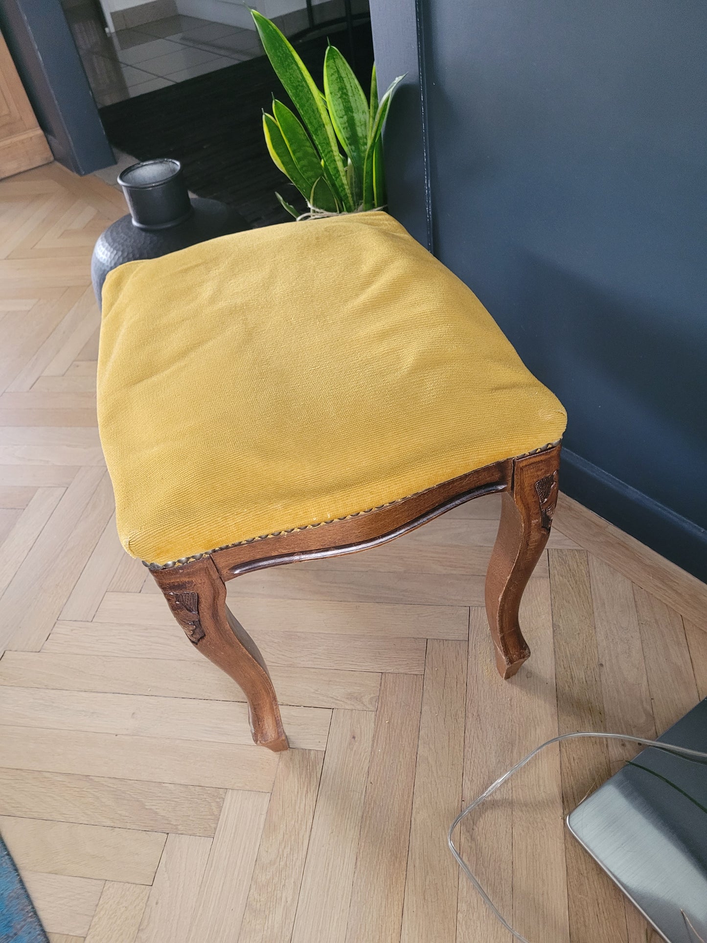 Tabouret ottoman ancien en bois et velours - Ref 503