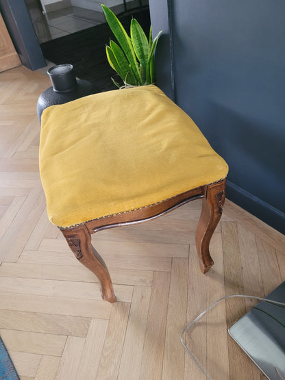 Tabouret ottoman ancien en bois et velours - Ref 503