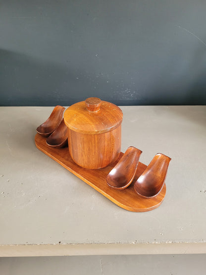 Pot à tabac et porte-pipes vintage en bois - Ref 797