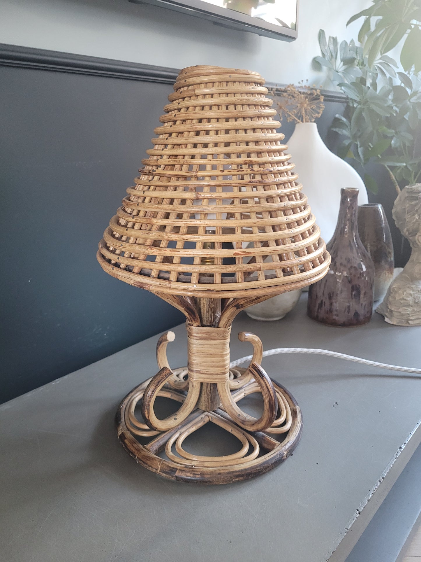 Lampe à poser vintage en bambou et rotin - Ref 780