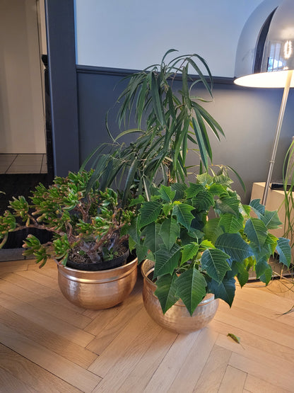 Cache-pots gigogne en métal doré martelé- Ref 633