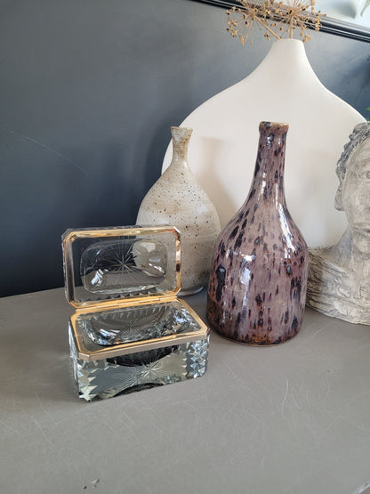 Boîte à bijoux ancienne en verre ciselé- Ref 897