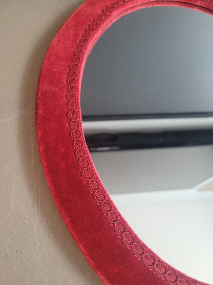 Miroir ancien en velours grenat- Ref 632