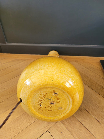 Pied de lampe en céramique émaillée jaune moutarde - Ref 266