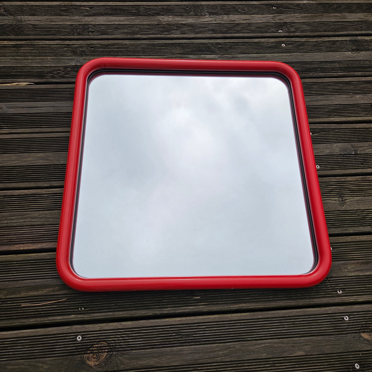 Miroir carré vintage en métal laqué rouge 60x60 - Ref 1428