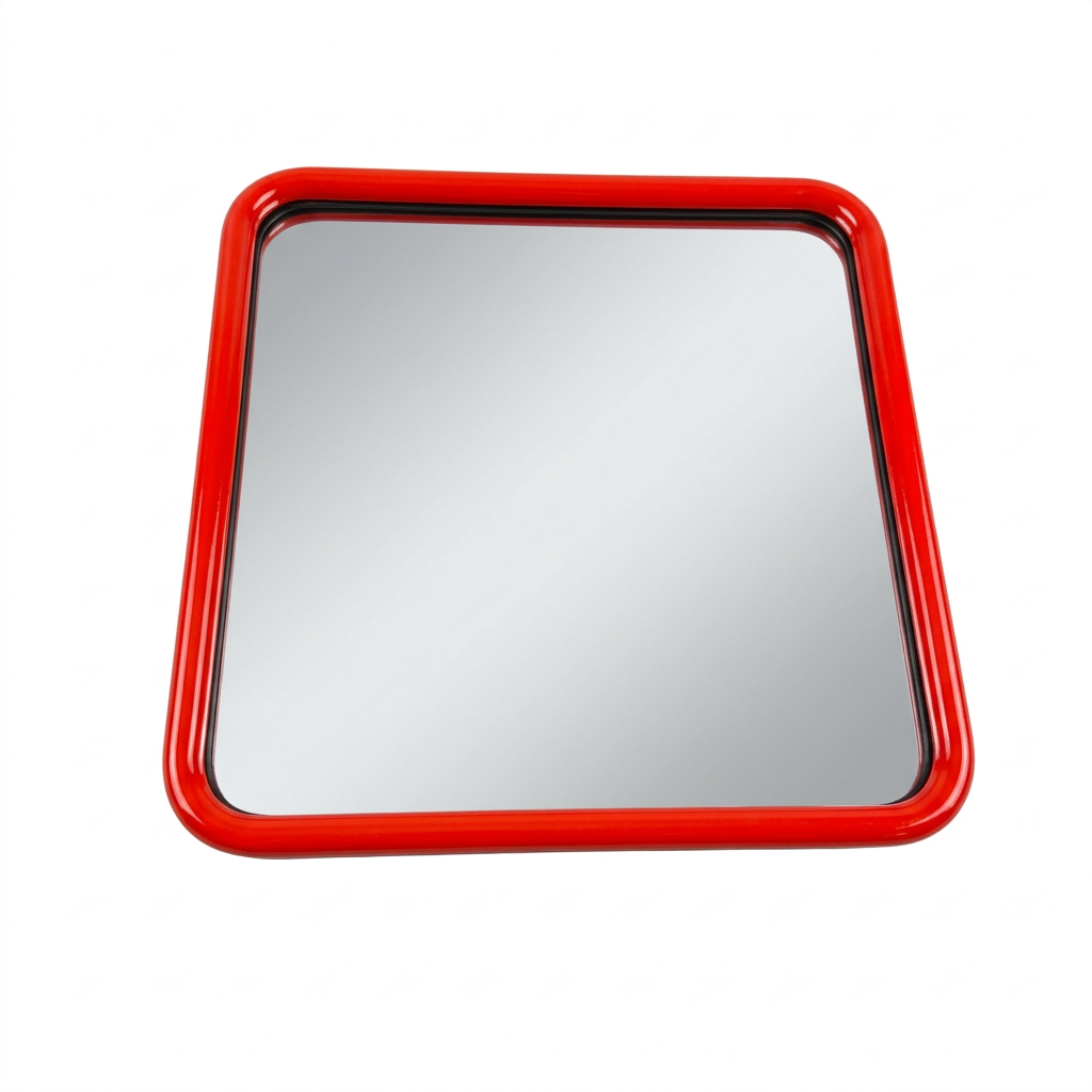 Miroir carré vintage en métal laqué rouge 60x60 - Ref 1428