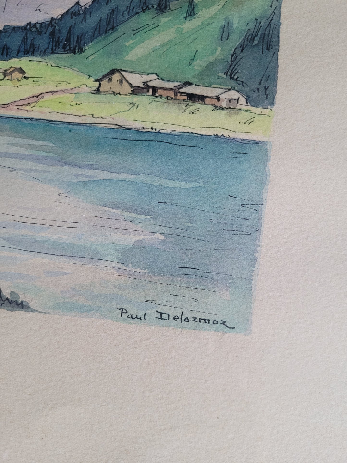 Tableau aquarelle paysage de montagne signé - Ref 384