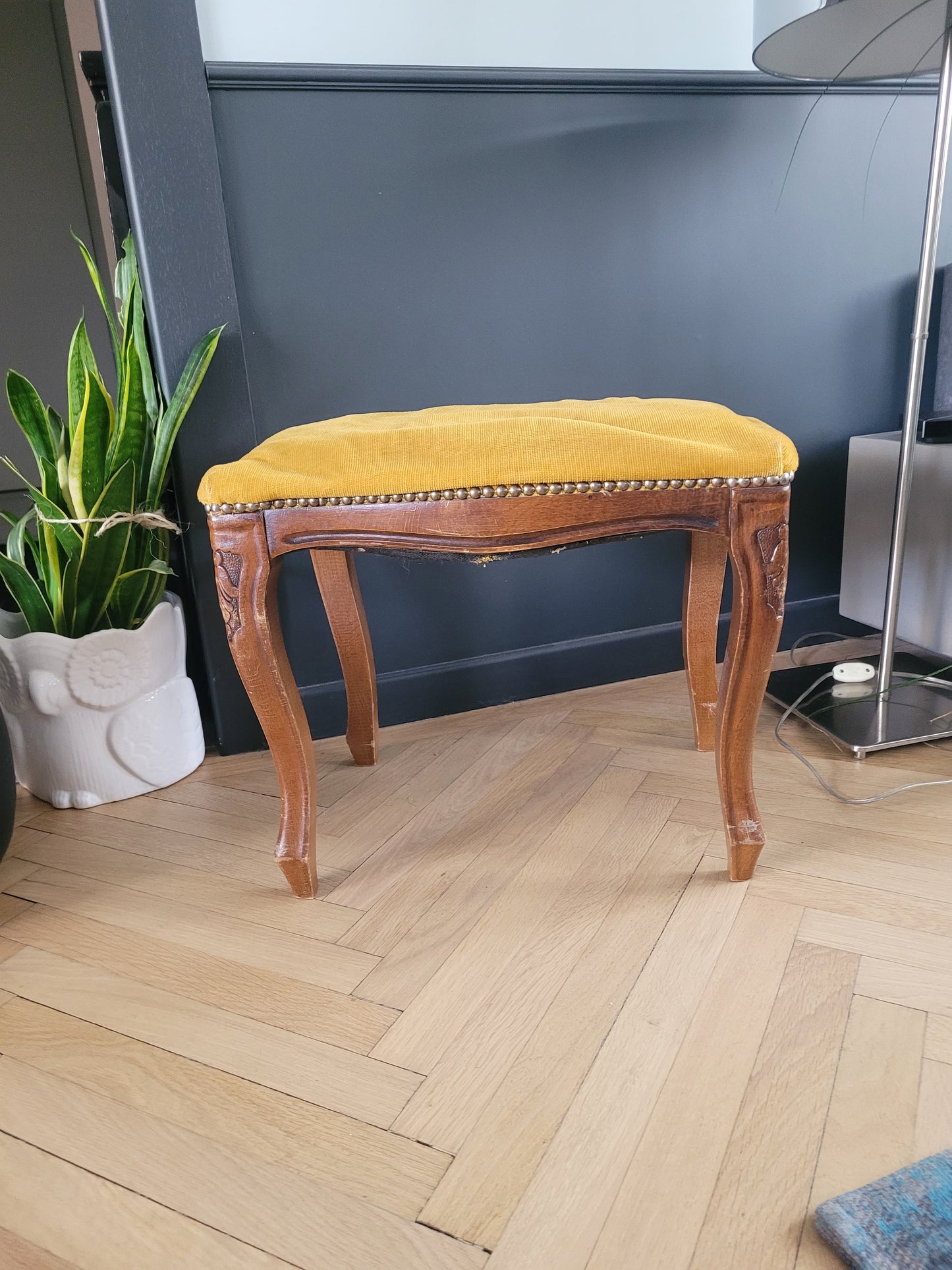 Tabouret ottoman ancien en bois et velours - Ref 503