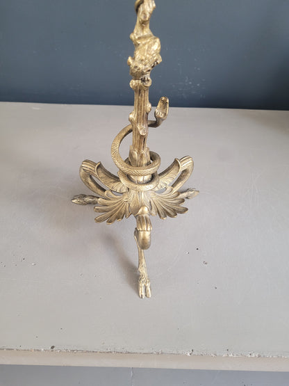 Bougeoir tripode en bronze doré serpent et souris - Ref 406