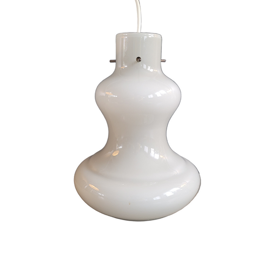 Suspension vintage en verre bicouche gris/blanc - Ref 648