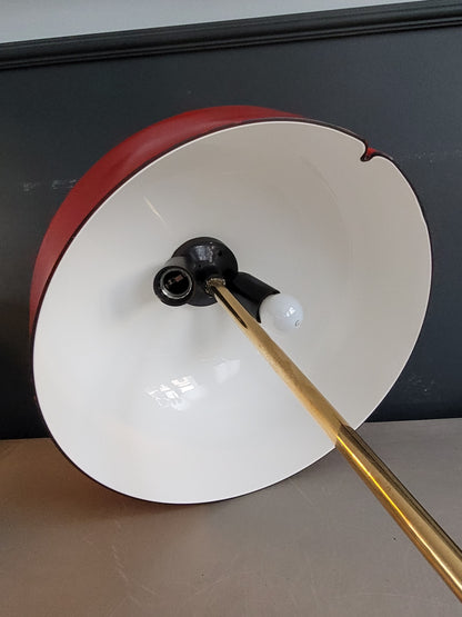 Lampe à poser vintage, abat-jour cloche et pied laiton - Ref 824