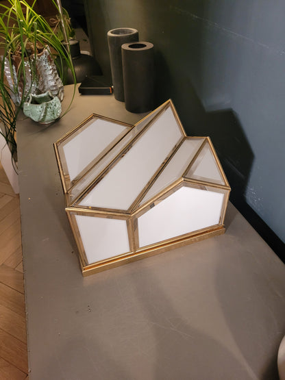 Plafonnier italien en verre bicolore et plaqué or - ref 667