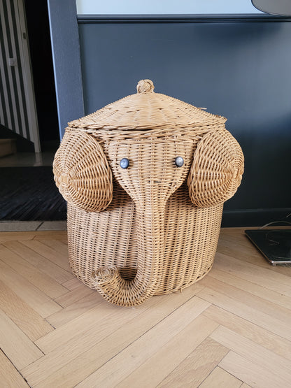Panière à linge éléphant en rotin - Ref 895