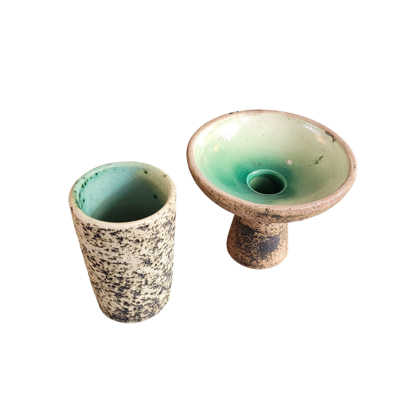 Ensemble vase + bougeoir en céramique brutaliste - Ref 894