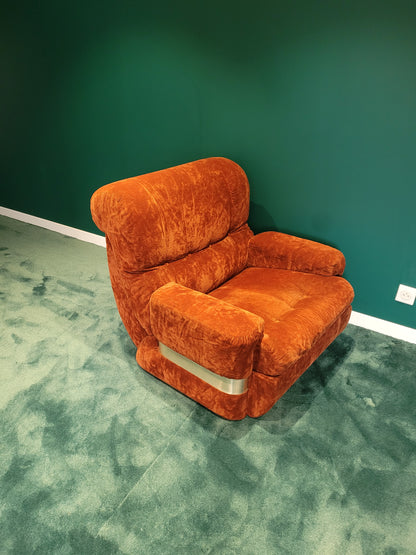 Fauteuil vintage en velours orange - Ref 760