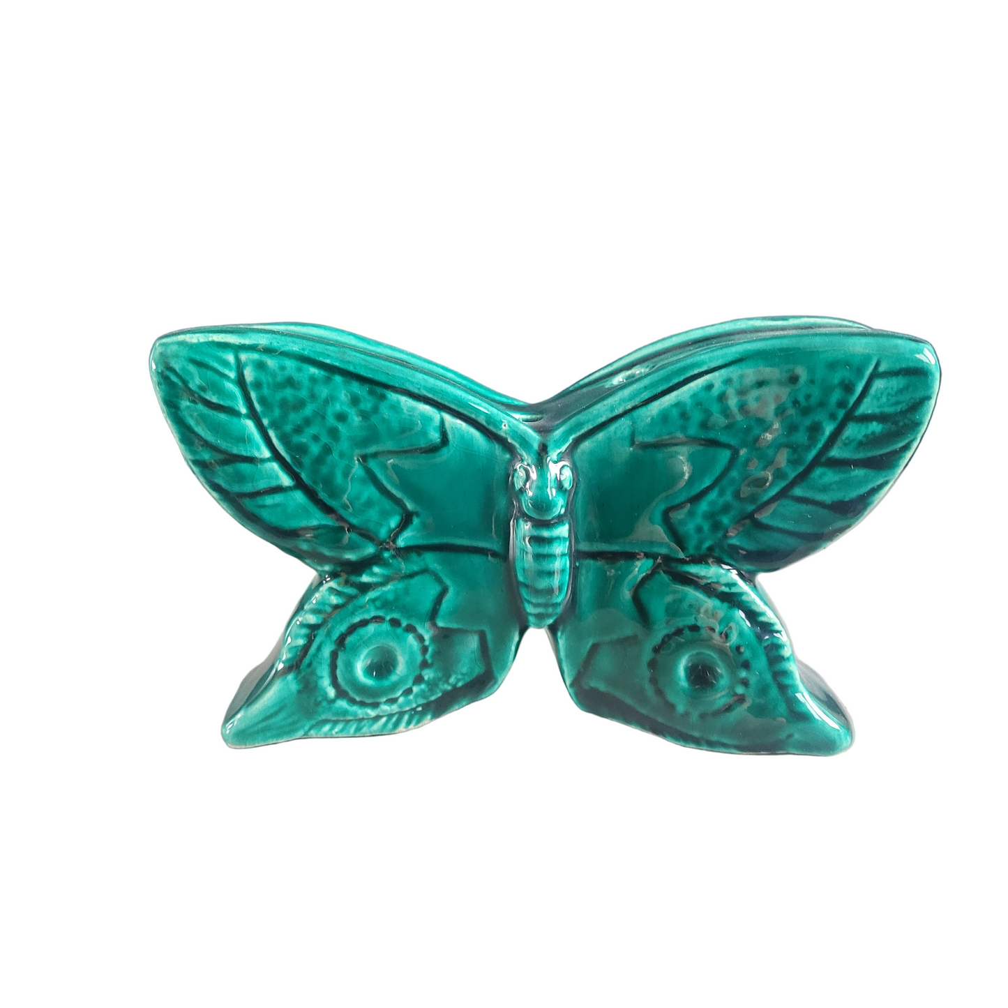 Pique-fleurs papillon en céramique émaillée verte - Ref 683