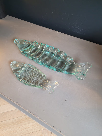 Paire de plats à sushis en verre pressé- Ref 749