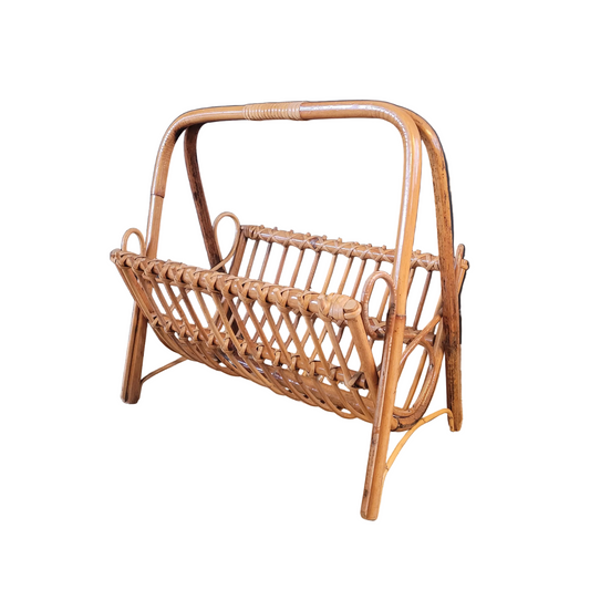 Porte-revues vintage en rotin et bambou - 981