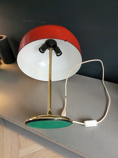 Lampe à poser vintage, abat-jour cloche et pied laiton - Ref 824