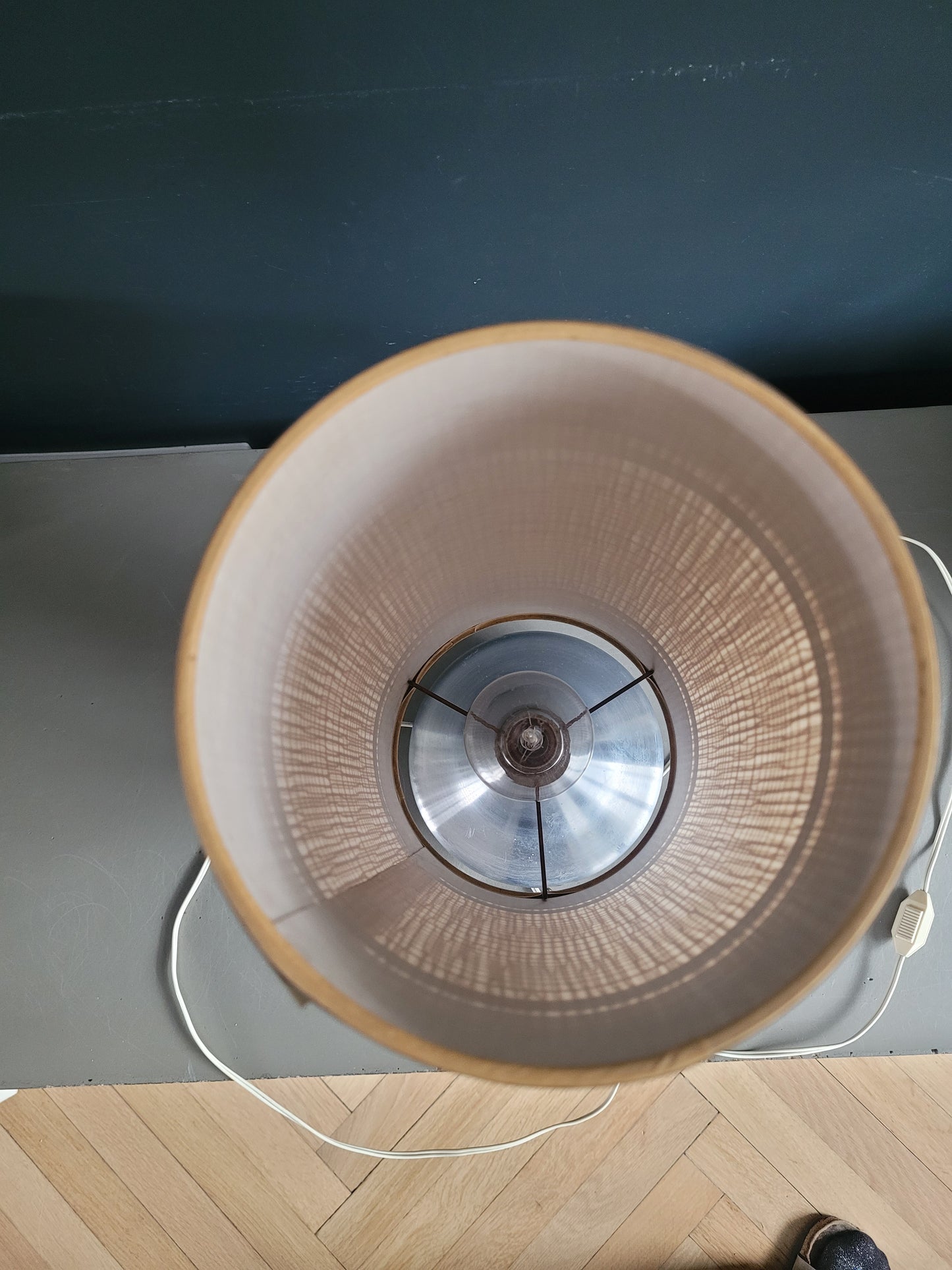 Lampe à poser vintage pied aluminium brossé - abat-jour cylindre- Ref 802